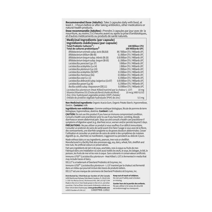 Garden of Life Dr. Formulated Probiotics Restore Immune with Zinc 200 Billion