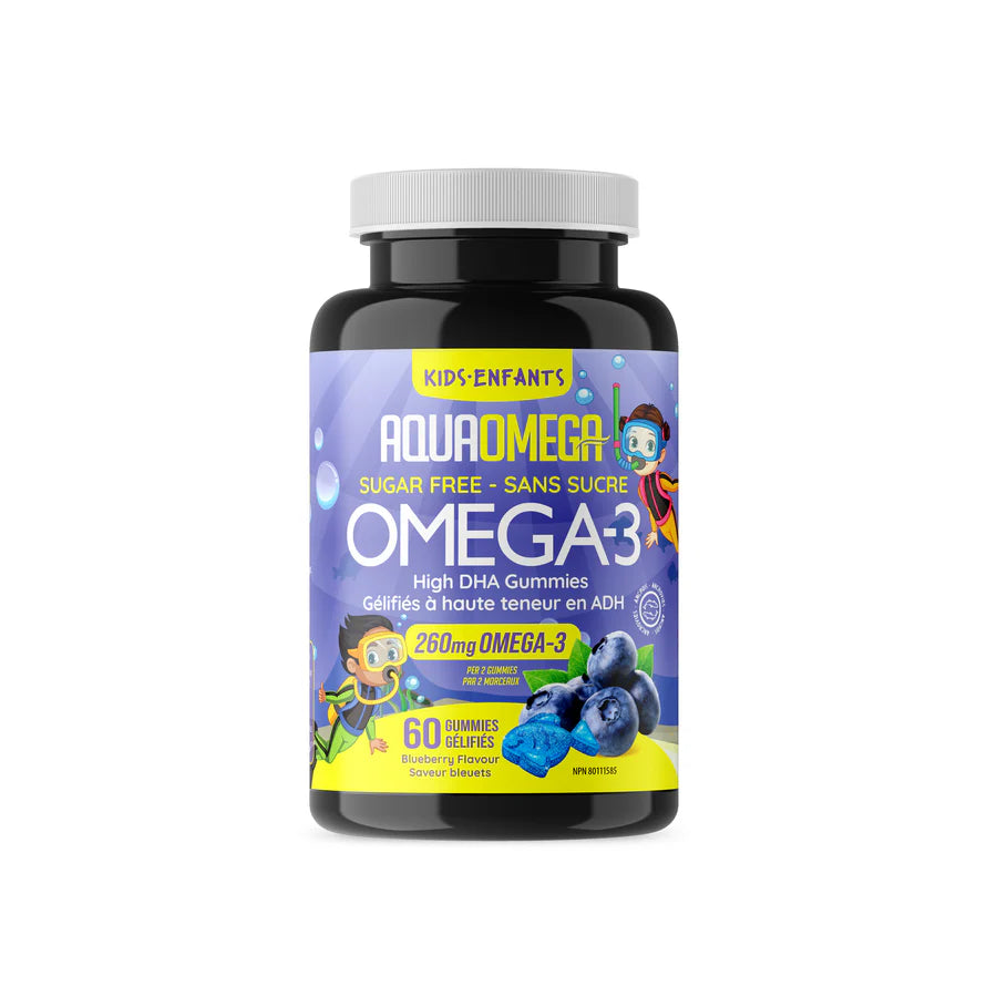 AquaOmega Omega-3 High DHA 260mg Kids Blueberry Gummies