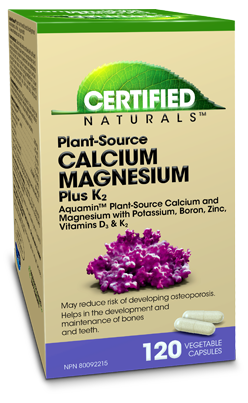 Certified Naturals™ Plant-Source Calcium Magnesium Plus K2 Capsules with Aquamin