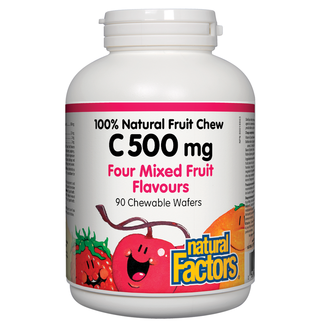 Vitamin C 500 mg 100% Natural Fruit Chew, Four Mixed Fruit Flavours Chewable Wafers