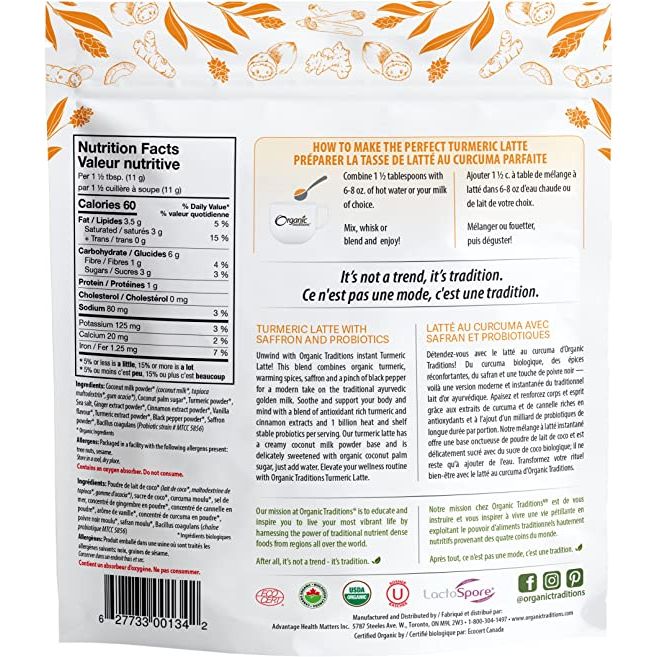 Organic Tumeric Latte with Saffron and Probiotics