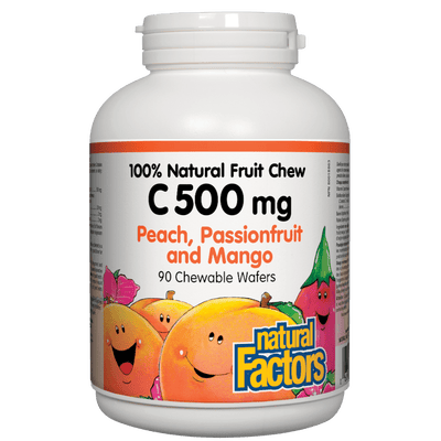 C 500 mg 100% Natural Fruit Chew, Peach, Passionfruit and Mango Chewable Wafers