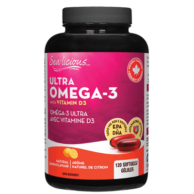 Ultra Omega-3 with Vitamin D3, Natural Lemon Flavour, Sea-licious Softgels