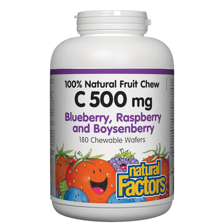 C 500 mg 100% Natural Fruit Chew, Blueberry, Raspberry and Boysenberry Chewable Wafers