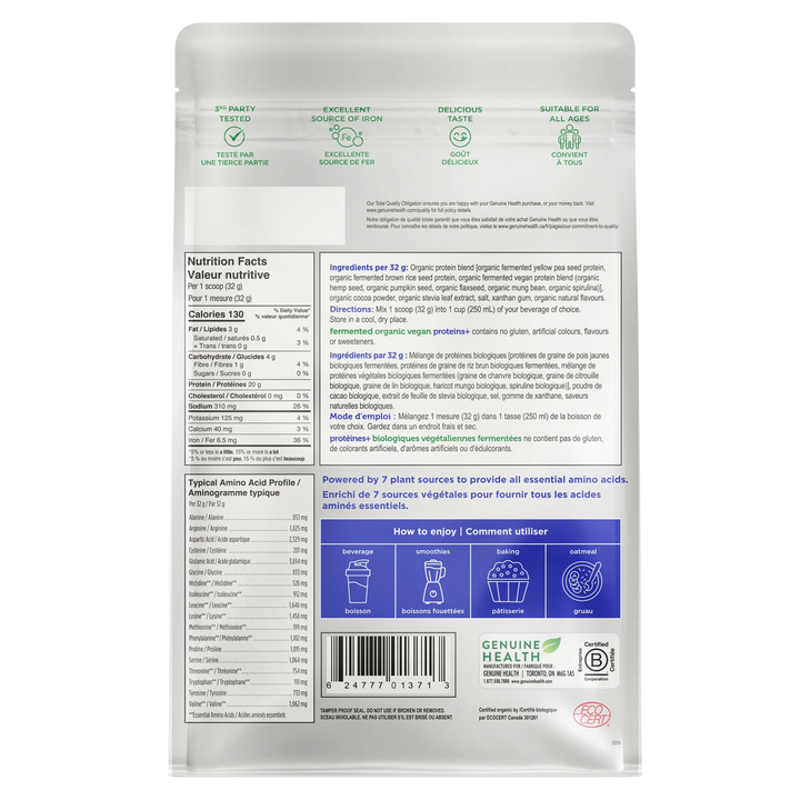 Genuine Health Fermented Organic Vegan Protein chocolate