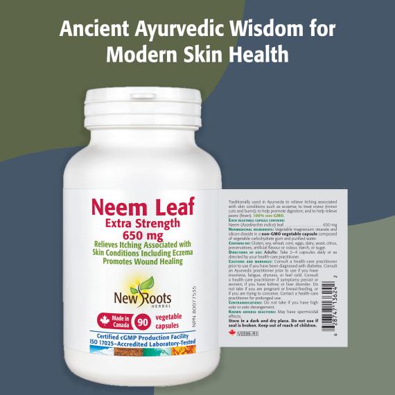 New Roots Neem Leaf 650 mg | Extra Strength Support for Itchy Skin