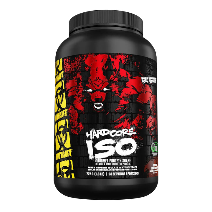 Mutant Hardcore Iso Surge Triple Chocolate whey protein 1.6 lbs container front