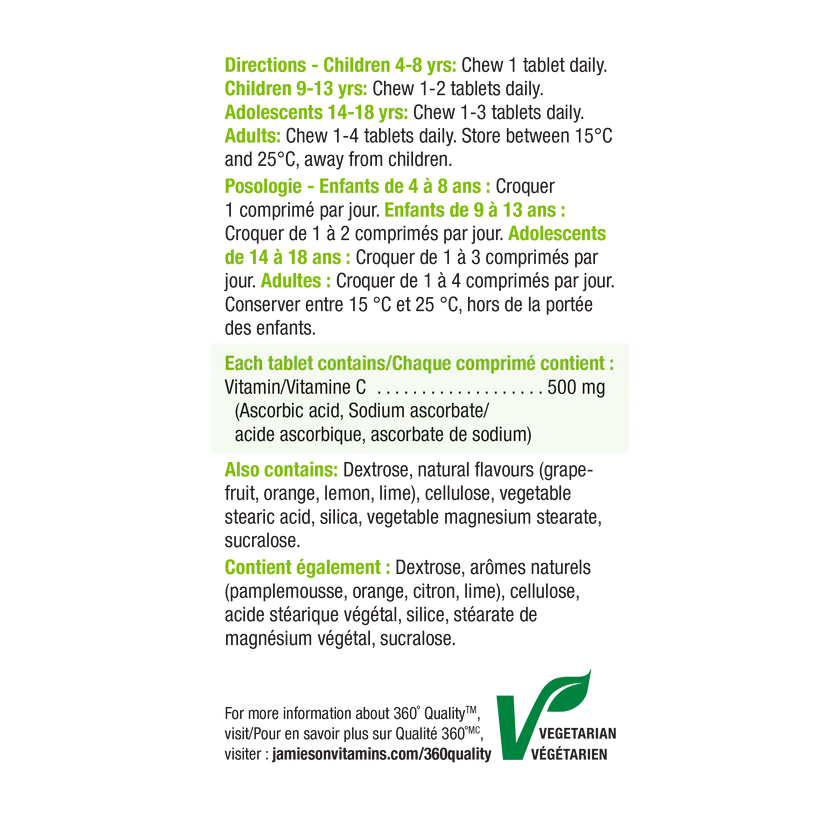 Jamieson Chewable Vitamin C 500 mg Tangy Citrus Fruit Flavour