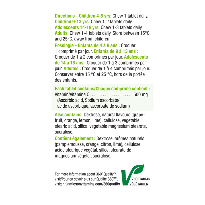 Jamieson Chewable Vitamin C 500 mg Tangy Citrus Fruit Flavour