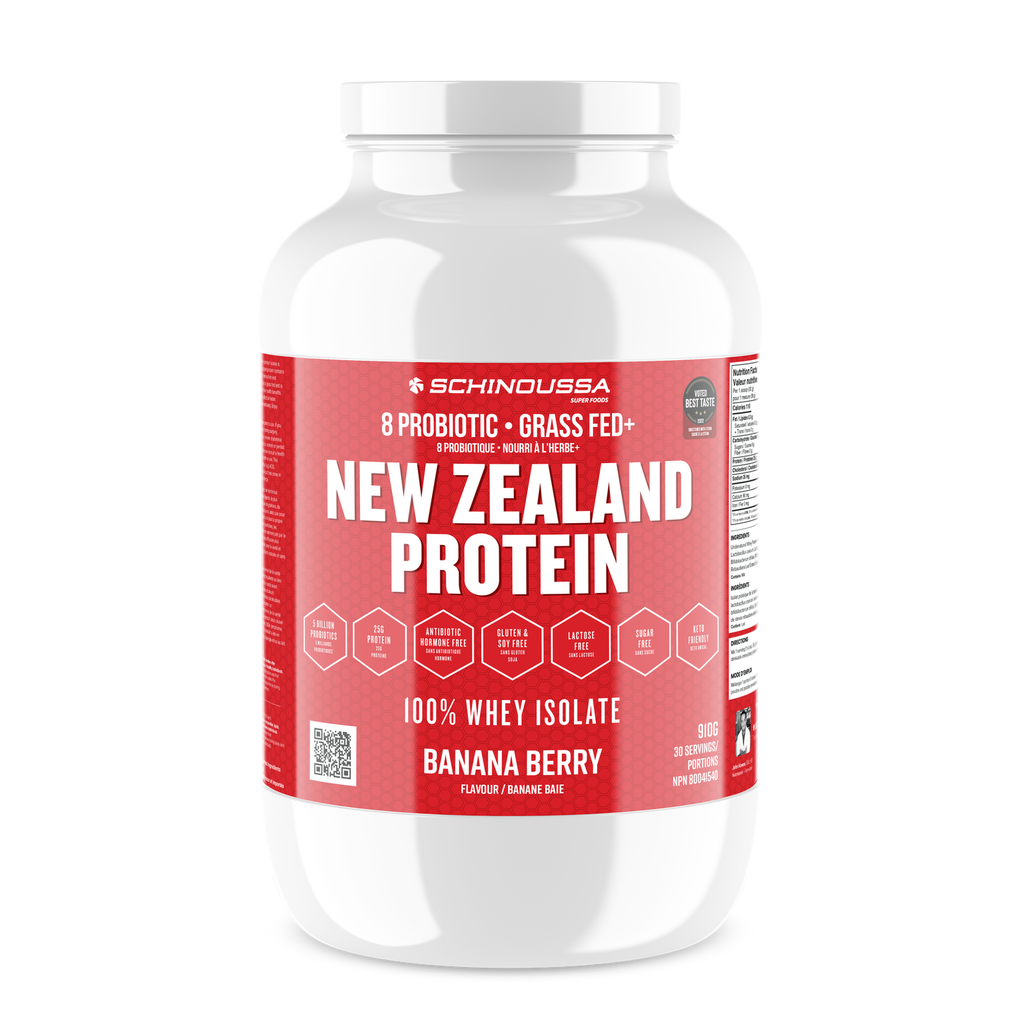 Schinoussa Probiotic Grass Fed New Zealand Whey Protein Banana Berry ...