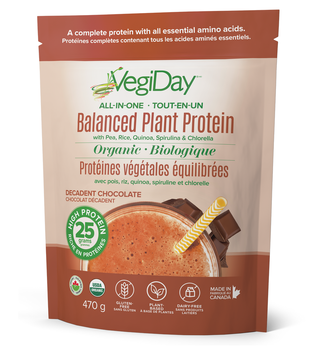 Assured Naturals VegiDay All-In-One Balanced Plant Proteins Powder, Decadent Chocolate