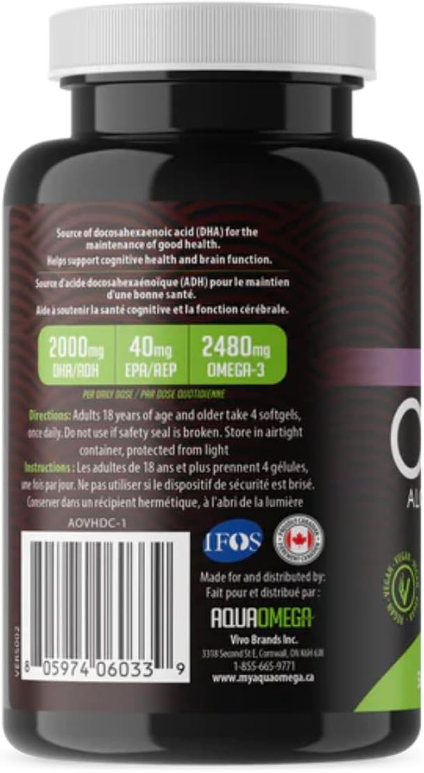 AquaOmega Omega-3 Plant Based Algae Oil 2000mg DHA