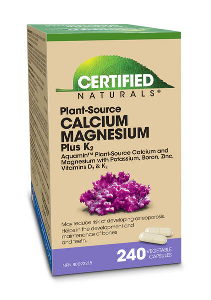 Certified Naturals™ Plant-Source Calcium Magnesium Plus K2 Capsules with Aquamin