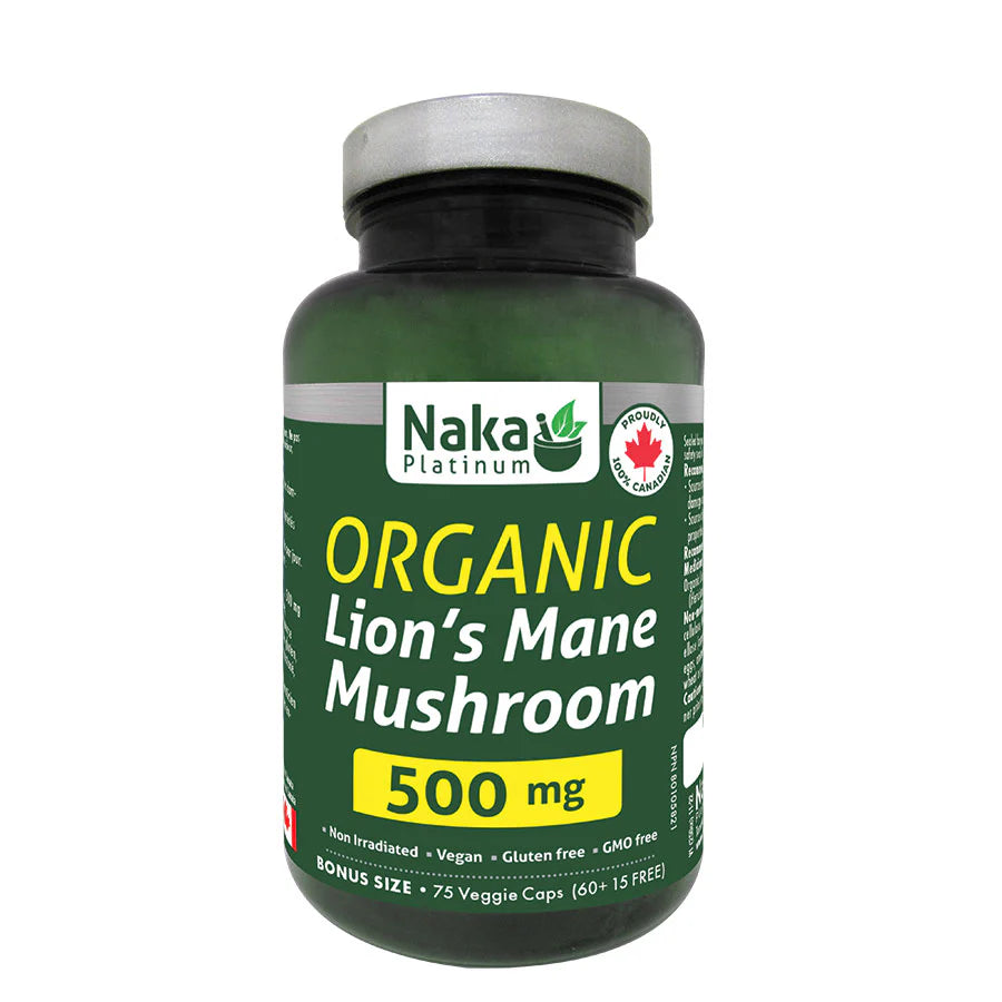 Naka Platinum Organic Lion's Mane Mushroom 500mg 75 Veggie Caps
