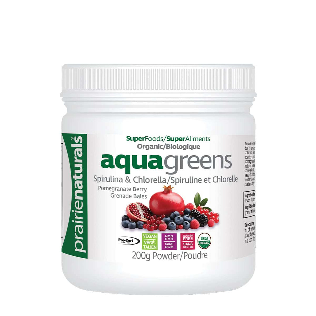 Prairie Naturals Organic Aqua Greens Powder Pomegranate Berry 200g