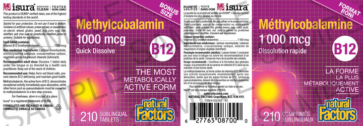 LIQUIDATION - Natural Factors B12 Methylcobalamin 1000mcg (Damaged box) - FINAL SALE/NO RETURNS***
