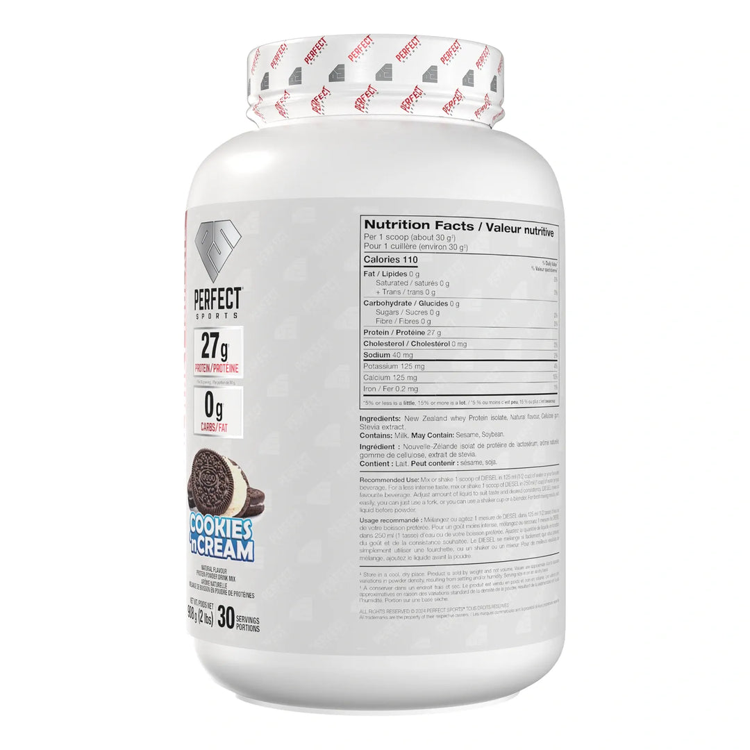 Perfect Sport Diesel New Zealand Whey Isolate, Cookies and Cream Protein Powder