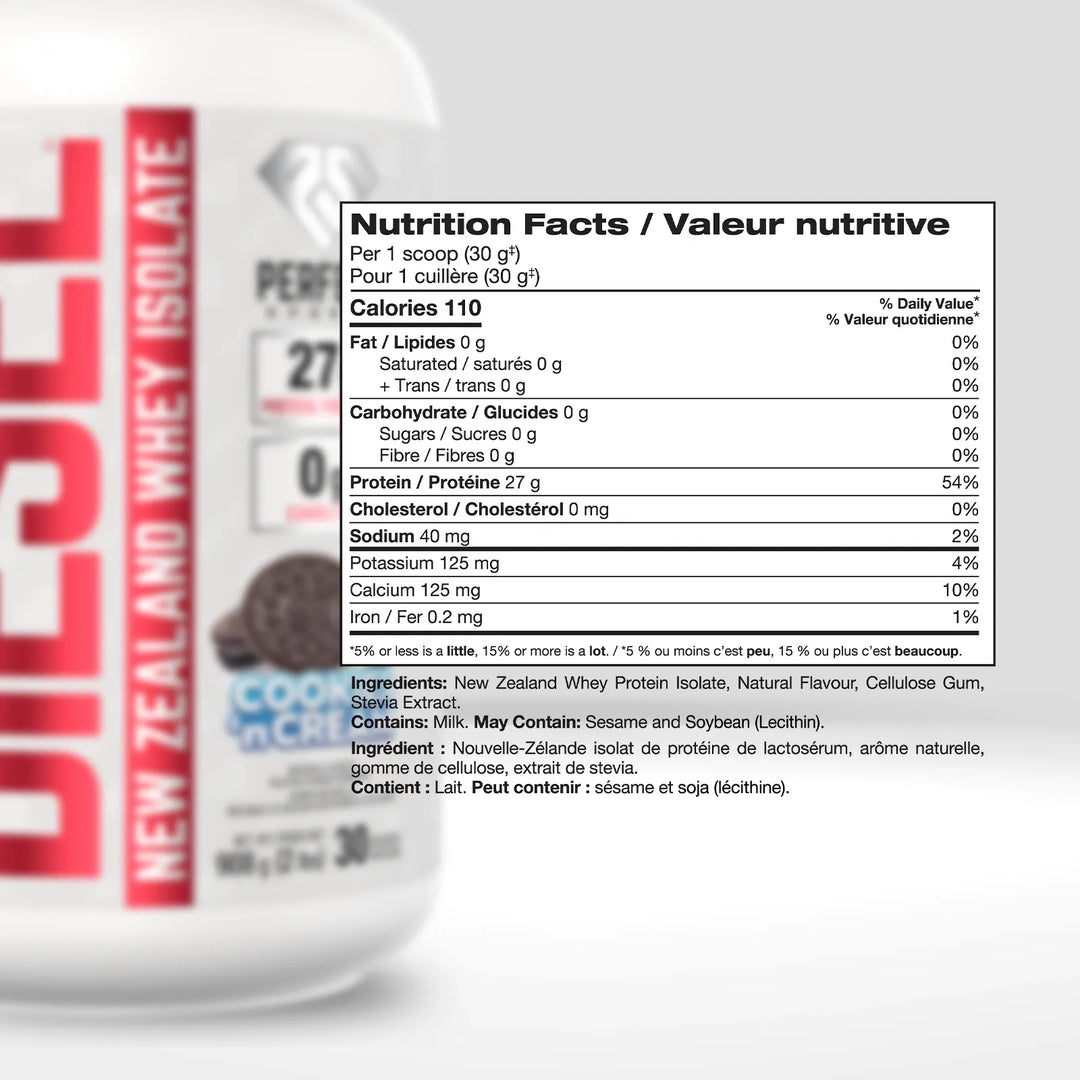 Perfect Sport Diesel New Zealand Whey Isolate, Cookies and Cream Protein Powder
