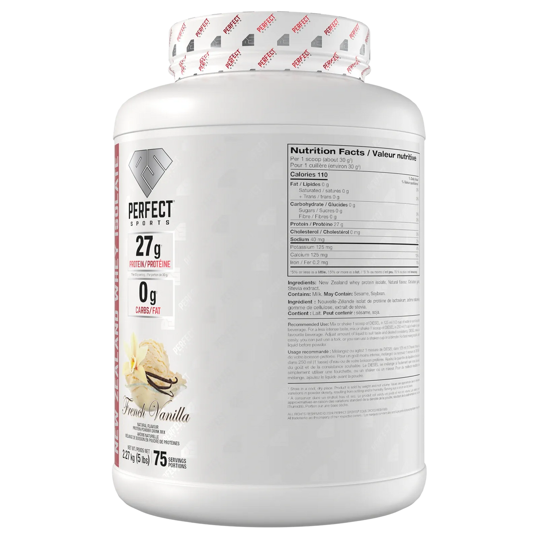 Perfect Sport Diesel New Zealand Whey Isolate, French Vanilla Protein Powder