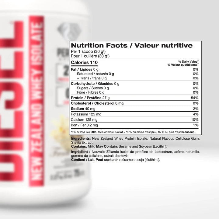 Perfect Sport Diesel New Zealand Whey Isolate, French Vanilla Protein Powder