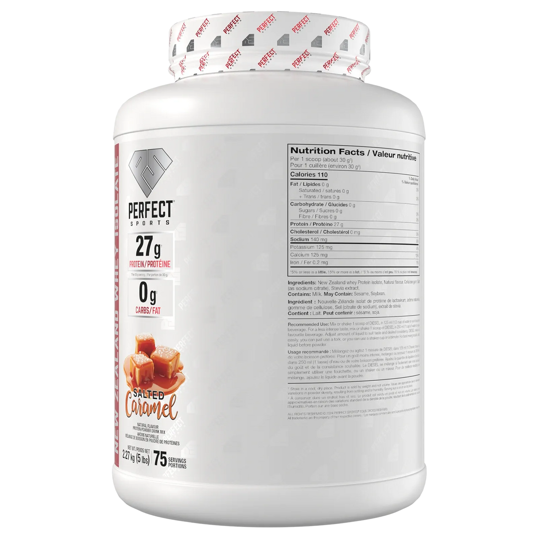 Perfect Sport Diesel New Zealand Whey Isolate, Salted Caramel Protein Powder