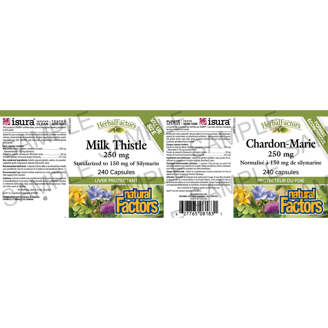 Milk Thistle Silymarin 250 mg/150 mg, HerbalFactors® Capsules