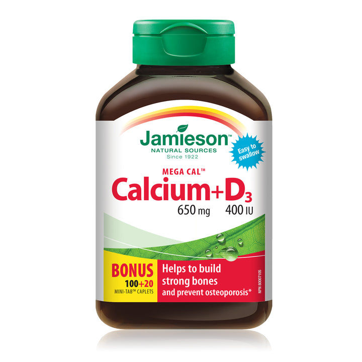 Jamieson Mega Cal Calcium + Vitamin D3 400 IU Caplets, 650 mg
