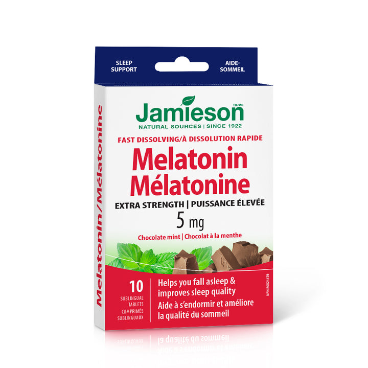 Jamieson Melatonin Fast Dissolving Chocolate Mint Tablets 5 mg