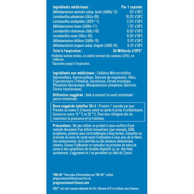 Probiotiques Progressive Perfect 50 milliards, pour adultes de 50 ans et plus