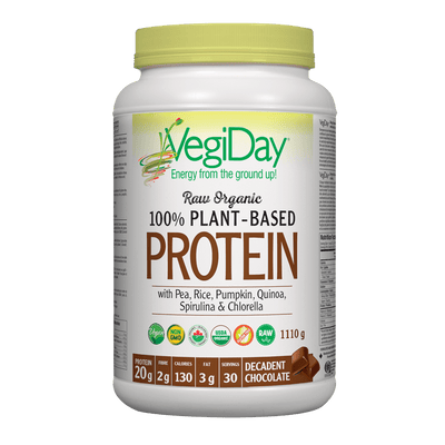 VegiDay Raw Organic 100% Plant-Based Protein wtih Pea, Rice, Pumpkin, Quinoa, Spirulina & Chlorella Decadent Chocolate Powder