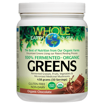 Fermented Organic Greens, Organic Chocolate, Whole Earth & Sea Powder