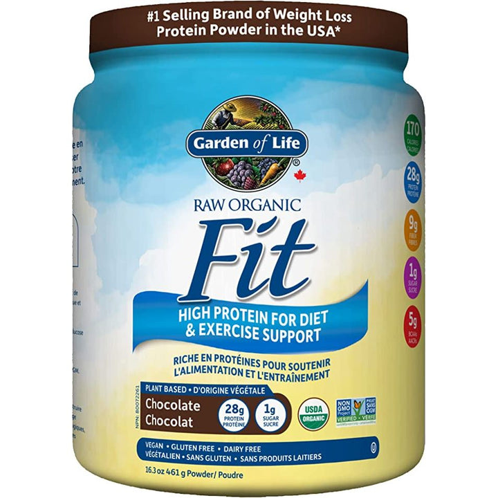 Garden of Life Raw Organic Fit, high protein for diet & exercise support, chocolate flavour, 461g