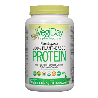VegiDay Raw Organic 100% Plant-Based Protein wtih Pea, Rice, Pumpkin, Quinoa, Spirulina & Chlorella Unflavoured Powder