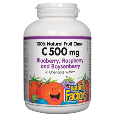 C 500 mg 100% Natural Fruit Chew, Blueberry, Raspberry and Boysenberry Chewable Wafers