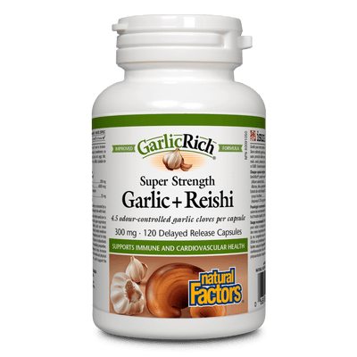 Super Strength Garlic + Reishi 300 mg, Rich Super Strength Concentrates Delayed Release Vegetarian Capsules