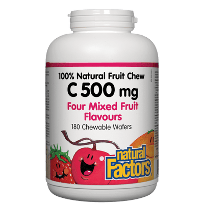 C 500 mg 100% Natural Fruit Chew, Four Mixed Fruit Flavours Chewable Wafers