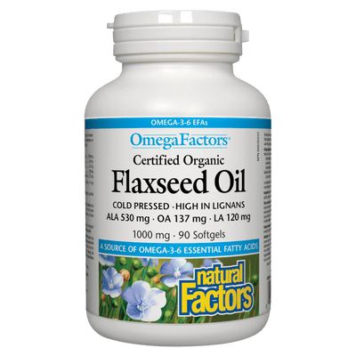 Certified Organic Flaxseed Oil 1000 mg, OmegaFactors Softgels